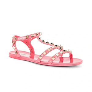 Valentino Garavani Rockstud Flat Rubber Gladiator Sandals Sweet Pink Women EU 36